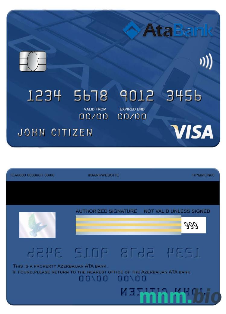 Azerbaijan ATA bank przykład karty visa w formacie PSD